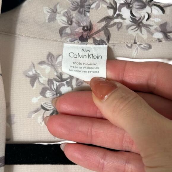Vintage Calvin Klein Womens Floral Sheer Sleepwear Knee Length Robe Belted S/M - Picture 5 of 8